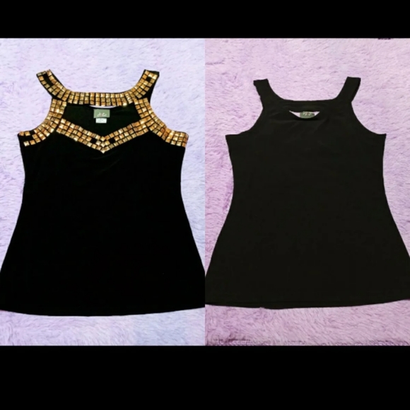 🆗Black & Gold Stud Trim Stretchy Top M - Picture 2 of 13